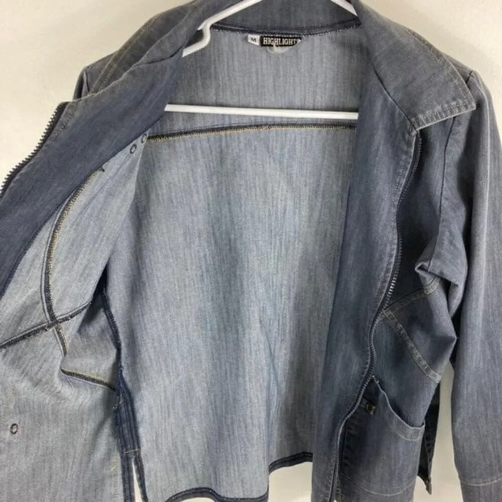 Womens‎ Vintage Highlights Chambray Jean Zip Jacket Blue M